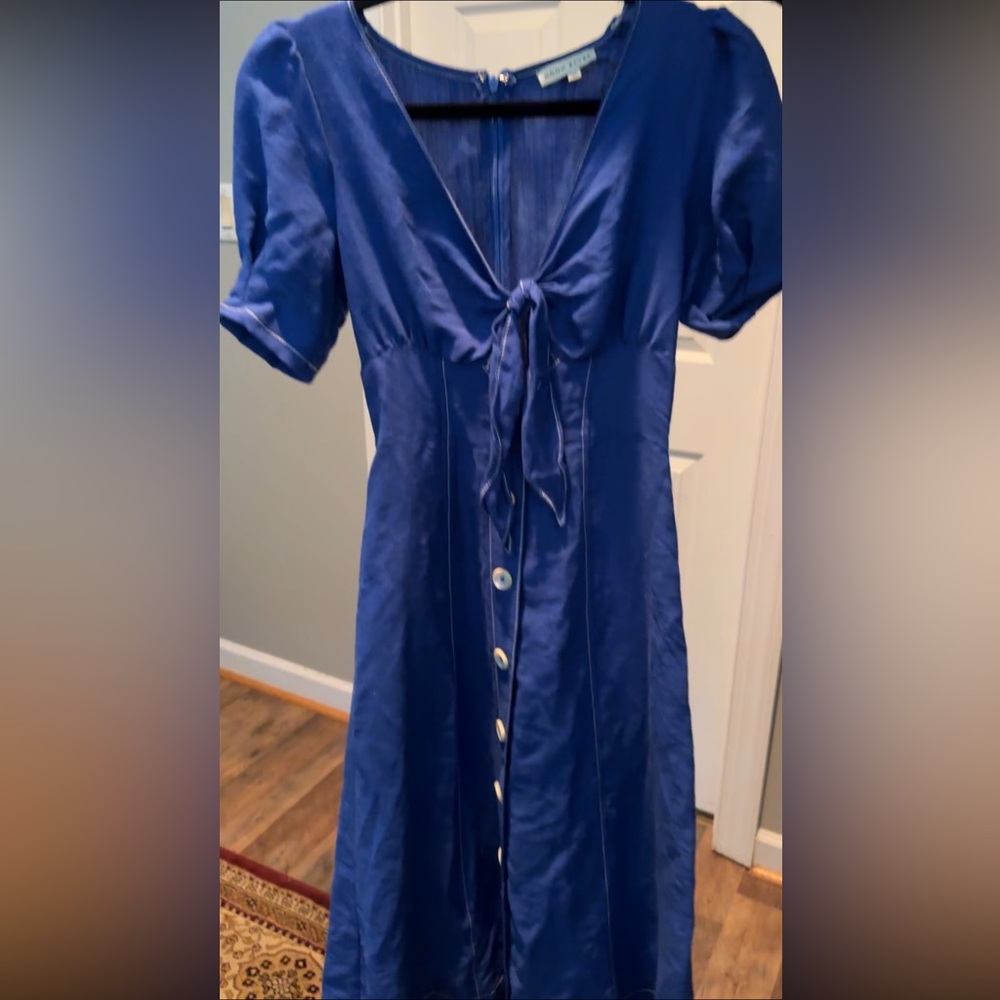 Linen Navy Blue Tie Dress